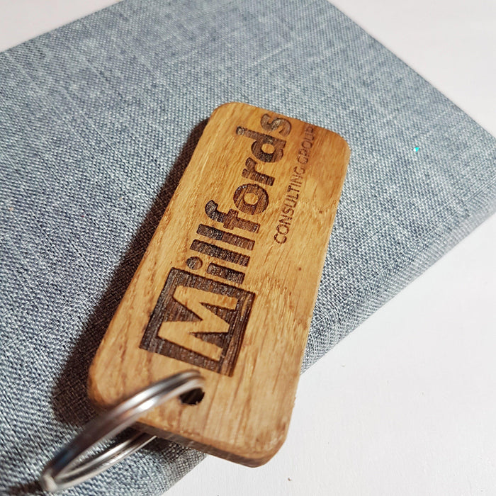 Engraved Business Logo Keyring I Branded Wooden Keychain I Personalised Oak Keyring