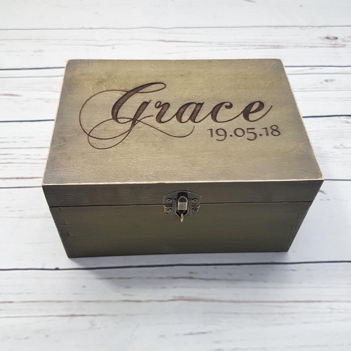 Engraved Memorial Bereavement Date Box I Personalised Memory Box With Lock