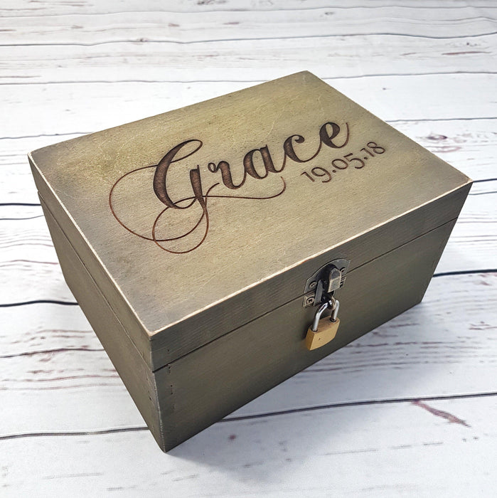 Engraved Memorial Bereavement Date Box I Personalised Memory Box With Lock