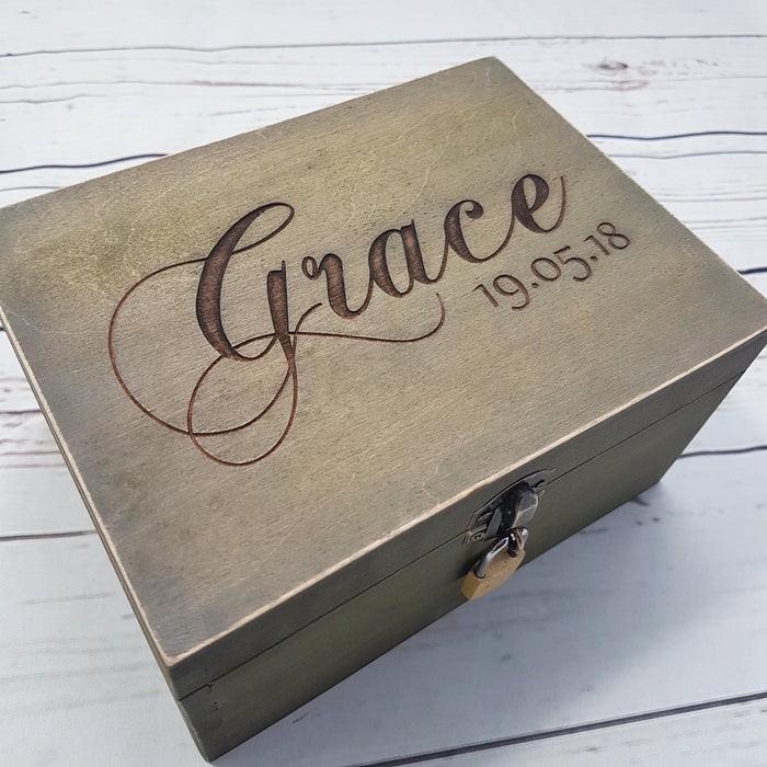 Engraved Memorial Bereavement Date Box I Personalised Memory Box With Lock