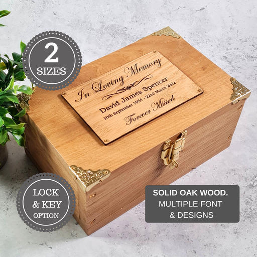 Engraved Memorial Keepsake Box - Solid Oak Personalised Memory Box