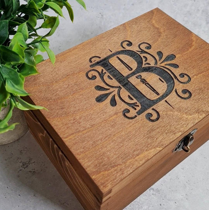 Engraved Monogram Floral Keepsake Box I Personalised Wedding Logo Box