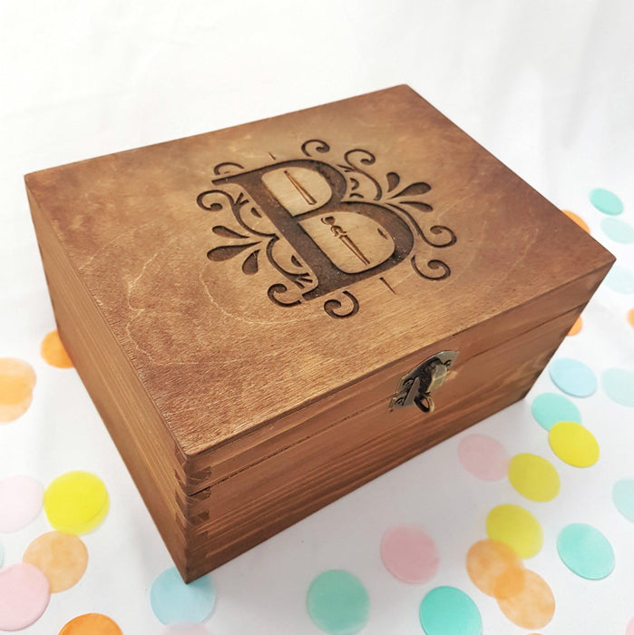 Engraved Monogram Floral Keepsake Box I Personalised Wedding Logo Box