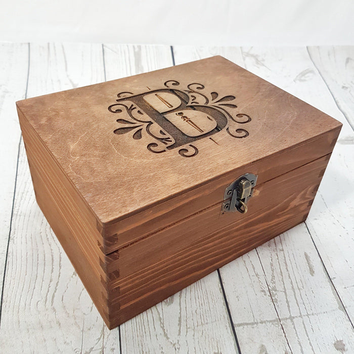 Engraved Monogram Floral Keepsake Box I Personalised Wedding Logo Box