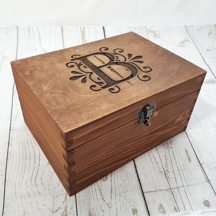 Engraved Monogram Floral Keepsake Box I Personalised Wedding Logo Box