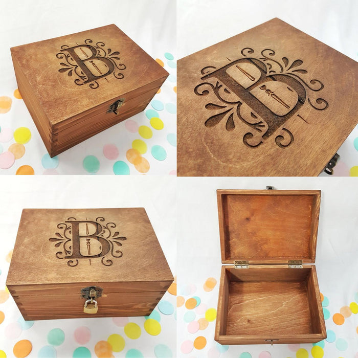 Engraved Monogram Initial Box I Small Large Wood Boxes