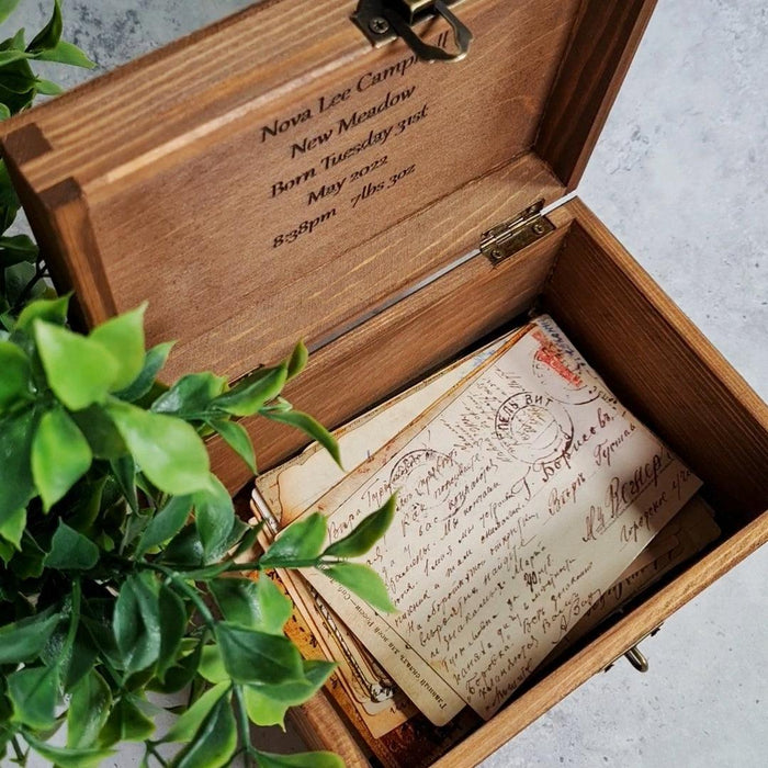 Engraved Monogram Wooden Memory Box I Birthday Gift for Her Him I Anniversary Gift for Husband Wife