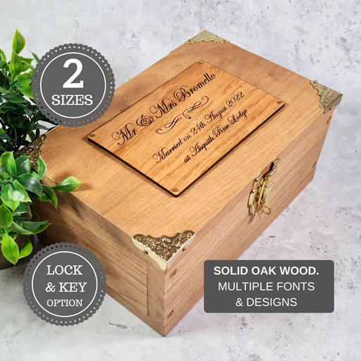 Engraved Oak Wedding Memory Box I Luxury Bride & Groom Gift I Wooden Wedding Anniversary Keepsake