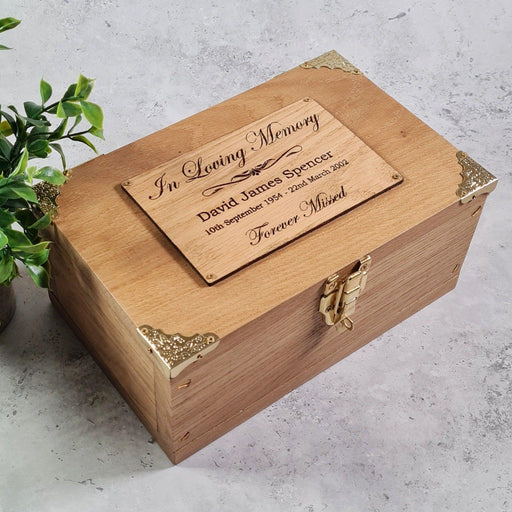 Engraved Oak Wood Memorial Box I In Loving Memory Funeral Keepsake Gift I Sympathy Bereavement Gift