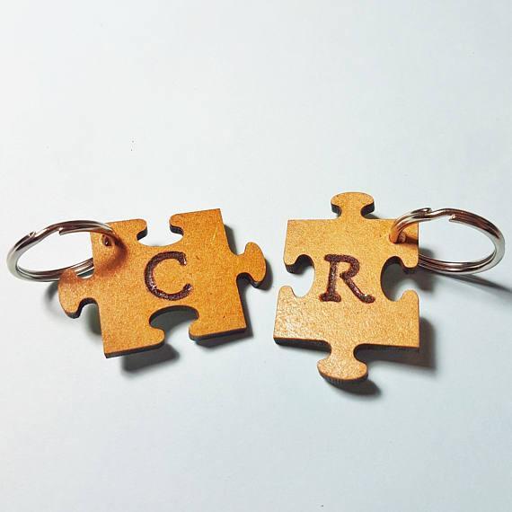 Engraved Puzzle Keyring Set I Couples Anniversary Gift
