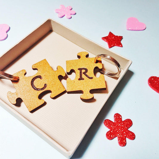 Engraved Puzzle Keyring Set I Couples Anniversary Gift