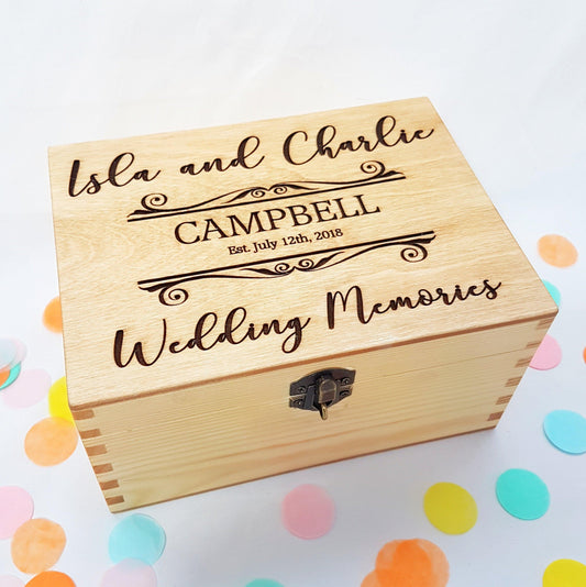 Engraved Wedding Keepsake Box I Lockable Bride Groom Box