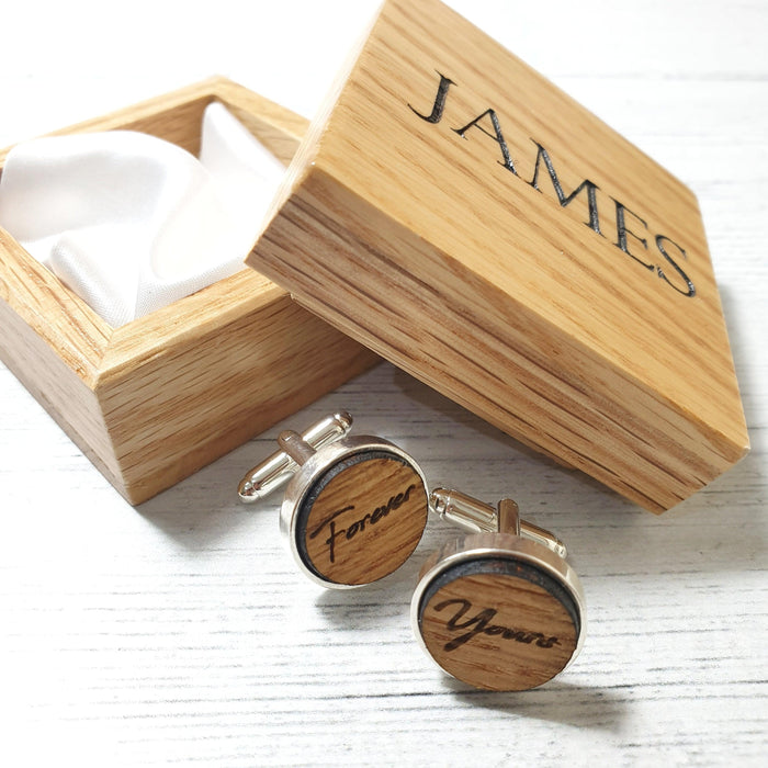 Engraved Wooden Cufflinks I Yours Forever 5th Anniversary Gift For Him