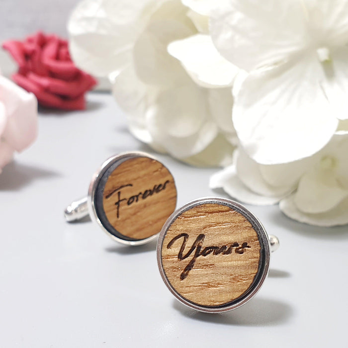 Engraved Wooden Cufflinks I Yours Forever 5th Anniversary Gift For Him