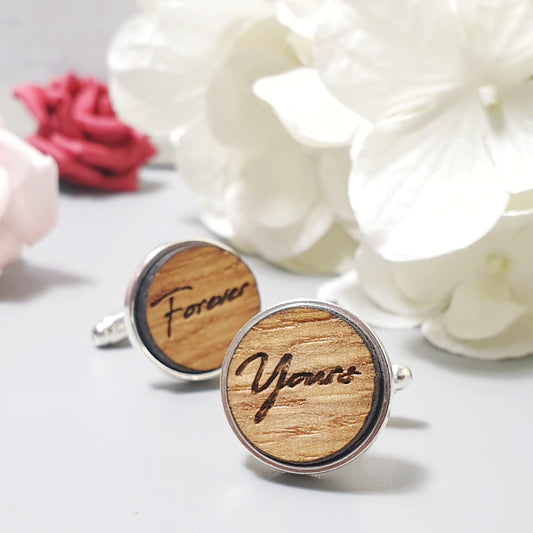 Engraved Wooden Cufflinks I Yours Forever 5th Anniversary Gift For Him