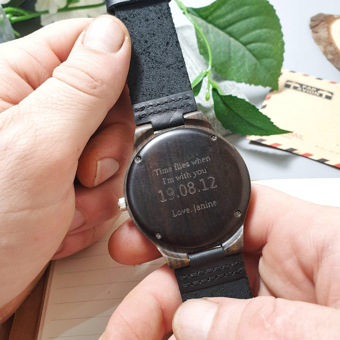 Engraved Wooden Watch With Leather Strap I Personalised Gift for