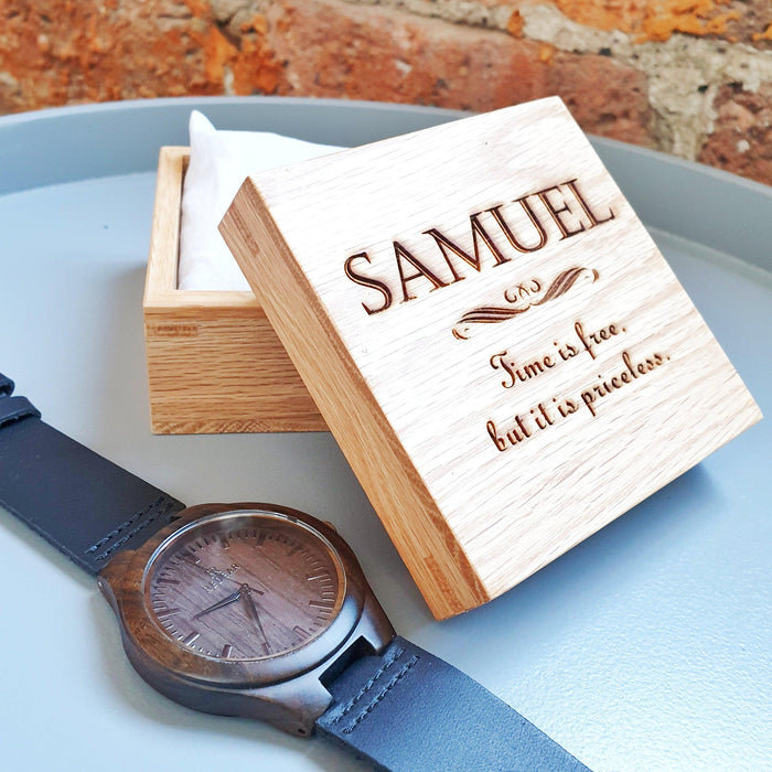 Engraved Wooden Watch With Leather Strap I Personalised Gift for Him