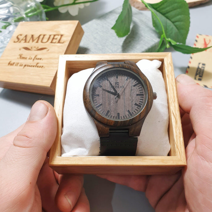 Engraved Wooden Watch With Leather Strap I Personalised Gift for