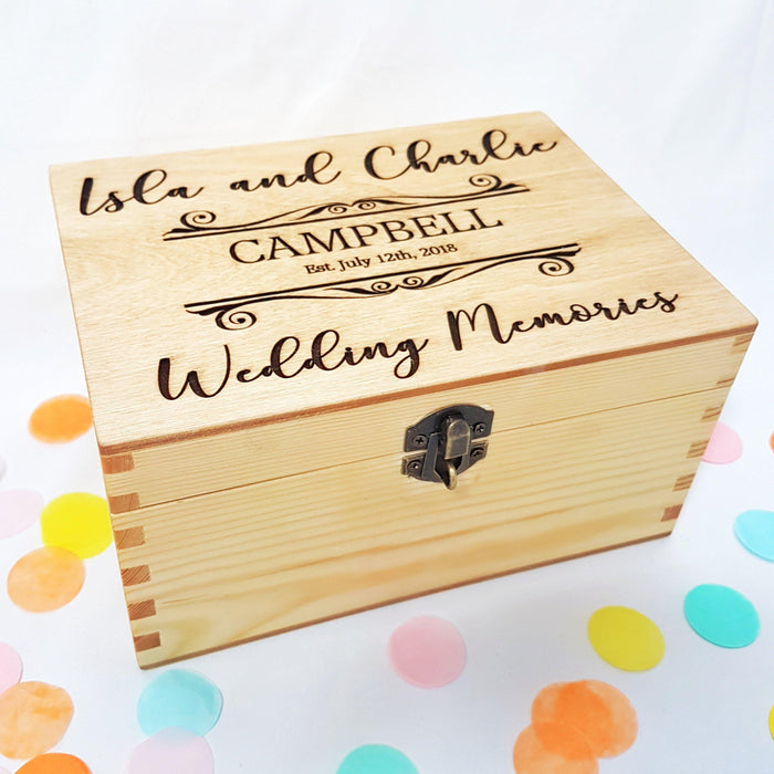 Engraved Wooden Wedding Memory Box I Anniversary Keepsake Box