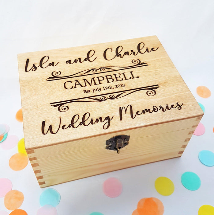 Engraved Wooden Wedding Memory Box I Anniversary Keepsake Box