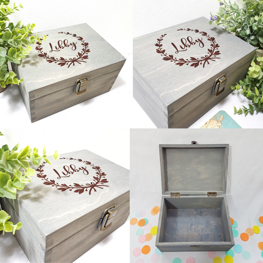 Flower Wreath Memory Box I Wooden Keepsake Box I Engraved Gift for Her