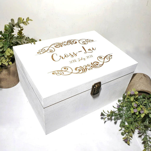 Gold Engraved Floral Wedding Family Memory Box I Personalised Keepsake