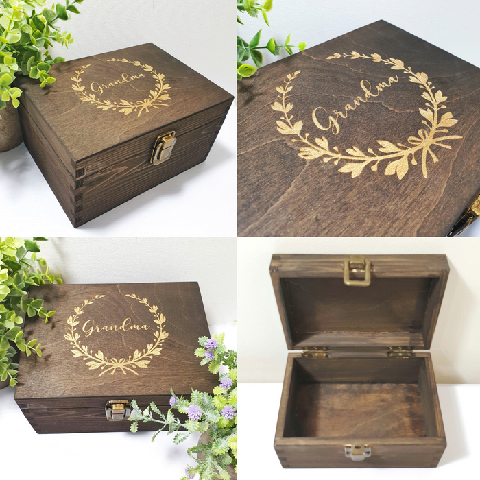 Grandma Memory Box I Floral Wreath Keepsake Box I Wooden Memorial Box