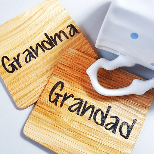 Grandma and Grandad Oak Coaster Set