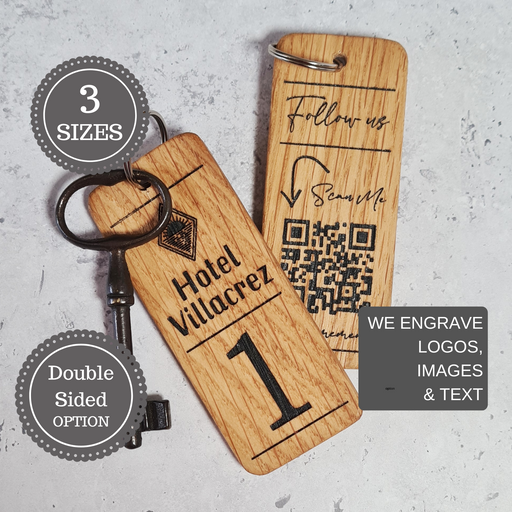 Hotel Guesthouse QR Code Keyring I Personalised Wooden Scanable Website Keyring I Custom QR Code Keychain