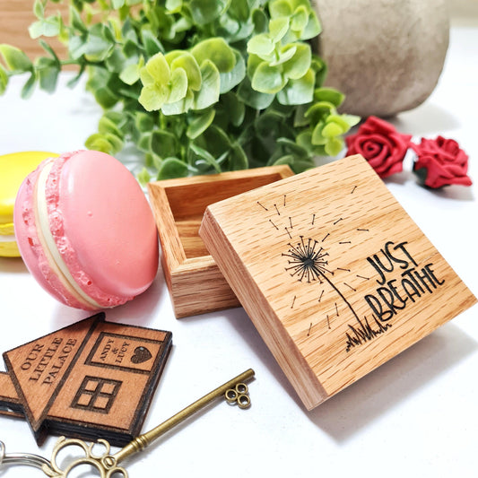 Just Breathe Wood Gift Box I Engraved Jewellery Box I Mindfulness Gift