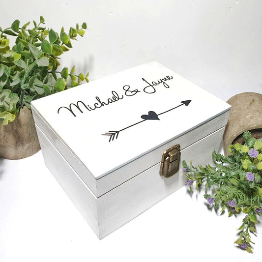 Mr & Mrs Cute Wedding Gift I Bride and Groom Heart Wood Memory Box