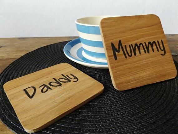 Mummy & Daddy Oak Coaster Set