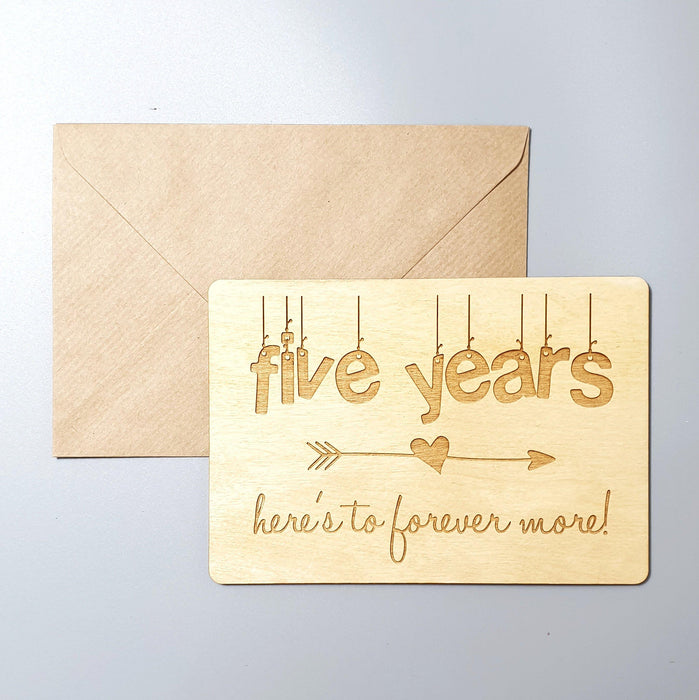 Personalised 5 Year Anniversary Wooden Card I Engraved 5th Wedding Anniversary Gift