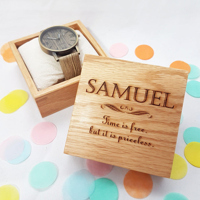 Personalised 5th Anniversary Watch Box I Wooden Wedding Gift For Him