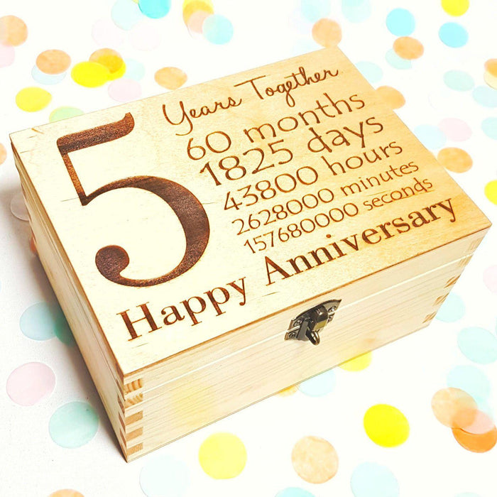 Personalised 5th Anniversary Wooden Box I Wedding Anniversary Gift