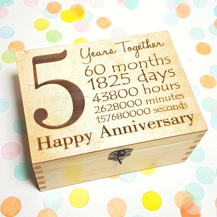 Personalised 5th Anniversary Wooden Box I Wedding Anniversary Gift
