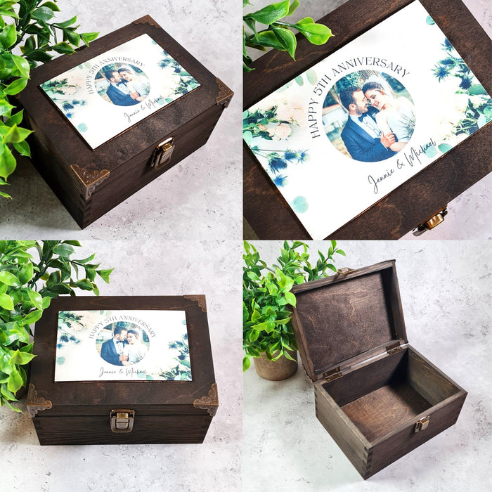 Personalised Anniversary Keepsake Box - Wood Photo Print Gift - Wedding Anniversary Present