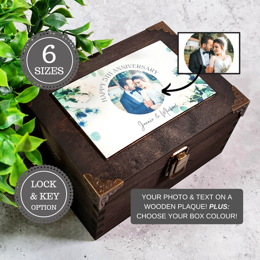 Personalised Anniversary Memory Box I Wedding Couples Photo Box I Wooden 5th Anniversary Gift Idea