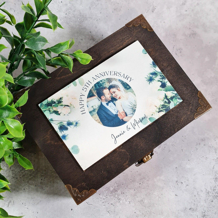Personalised Anniversary Memory Box I Wedding Couples Photo Box I Wooden 5th Anniversary Gift Idea