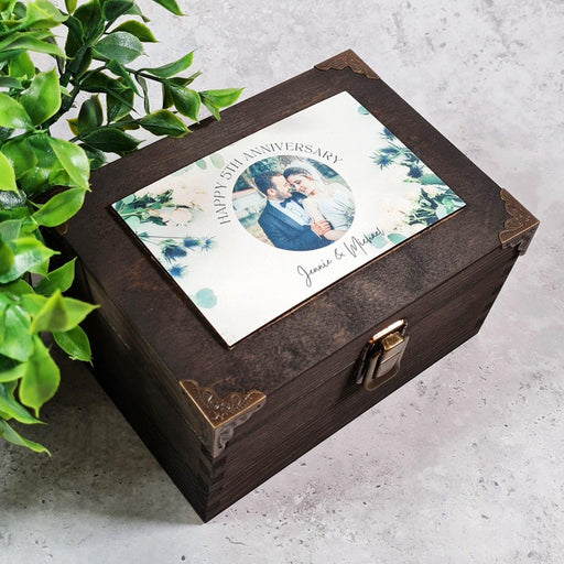 Personalised Anniversary Memory Box I Wedding Couples Photo Box I Wooden 5th Anniversary Gift Idea