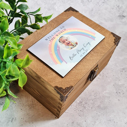Personalised Baby Photo Keepsake Box I Newborn Milestone Memory Box I Large Wooden Nursery Storage Box
