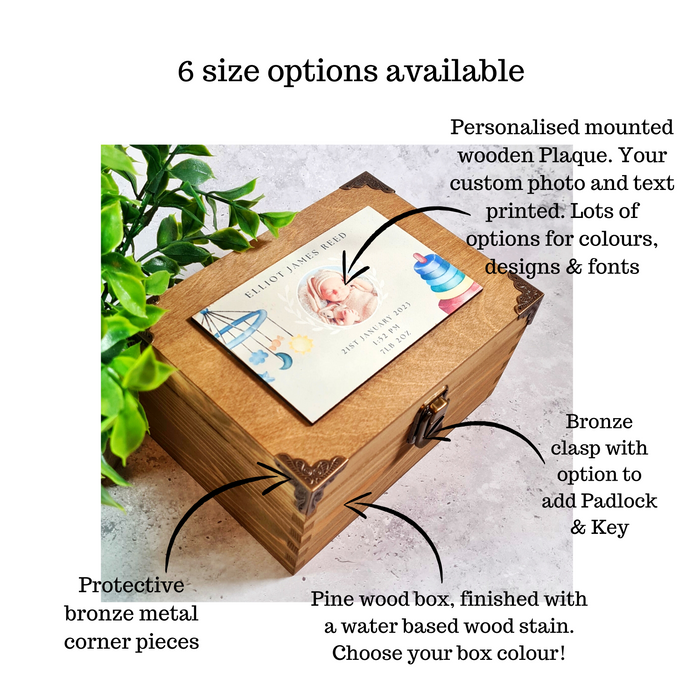 Personalised Baby Photo Keepsake Box - Wooden Baby Memory Box - Newborn Baby Gift