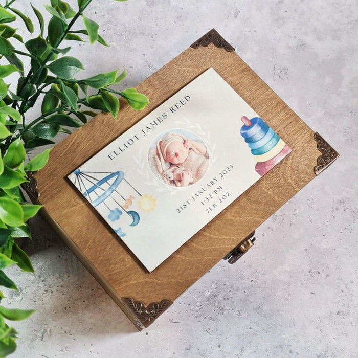 Personalised Baby Photo Keepsake Box - Wooden Baby Memory Box - Newborn Baby Gift
