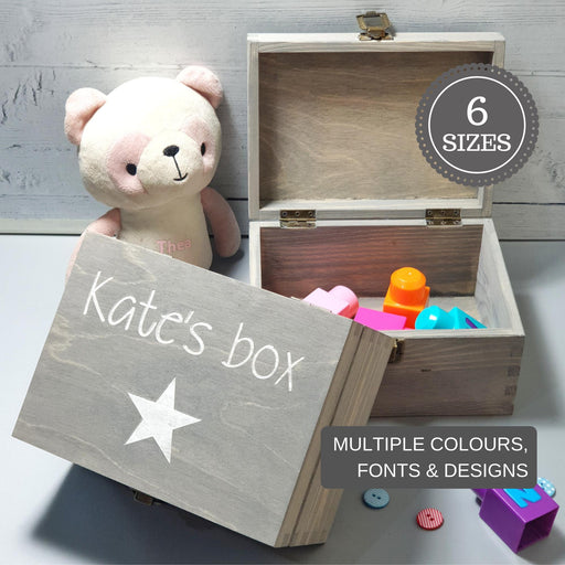 Personalised Childrens Wooden Star Box I Kids Birthday Baby Shower Gift