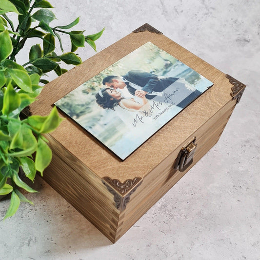 Personalised Couples Photo Memory Box I Mr & Mrs Anniversary Keepsake Box I Bride & Groom Wedding Box