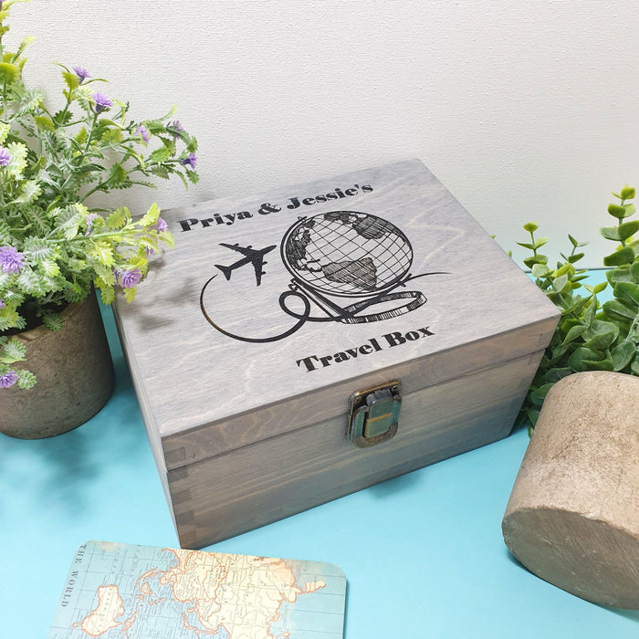 Personalised Couples Travel Keepsake Box I Globe Map Adventure Memory Box I Honeymoon Gift