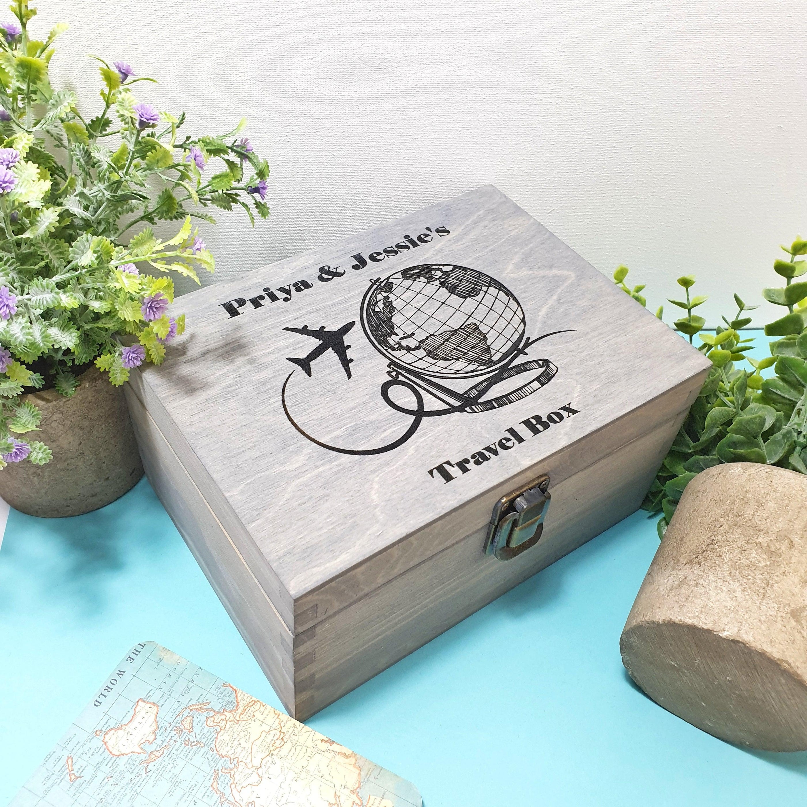 Personalised Wooden Treasure Keepsake Box I Vintage Travel Memory Box ...