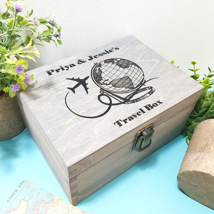 Personalised Couples Travel Keepsake Box I Globe Map Adventure Memory Box I Honeymoon Gift