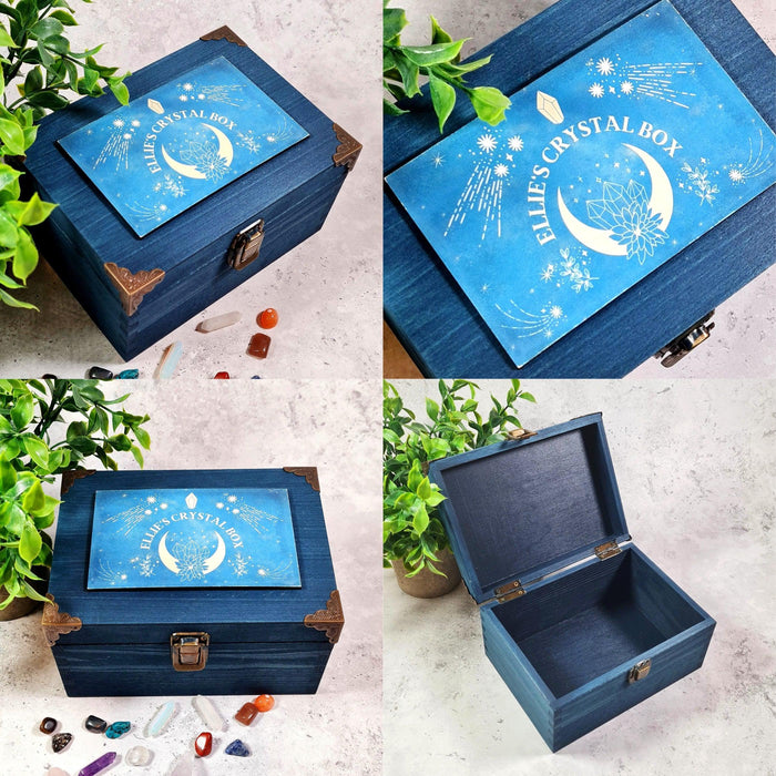 Personalised Crystal Storage Box I Wooden Crystal Box I Rock Collection Organiser I Reiki Tarot Chakra Box