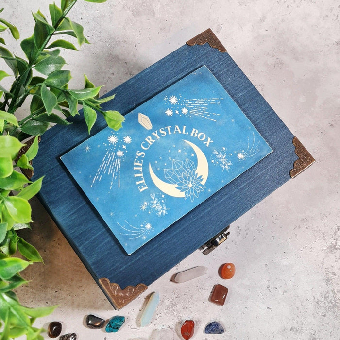 Personalised Crystal Storage Box I Wooden Crystal Box I Rock Collection Organiser I Reiki Tarot Chakra Box